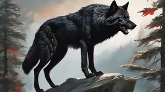 Black wolf on rock