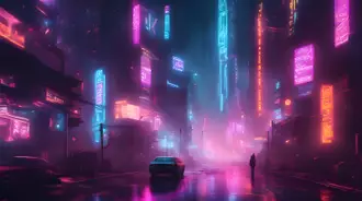 Neon city dystopian cyberpunk desktop HD 