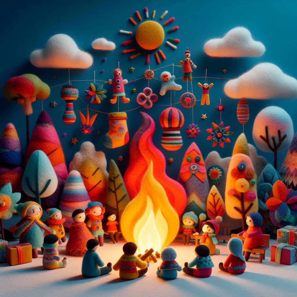 abstract surrealism minimal felt cloth sewn art, 3d animated, colorful, octane render abstract, ecuador, a theatre backdrop new year holiday scene, ecuadorian puppets in foreground, Ecuador Año Viejo holiday celebration, family around a holiday fire outside with Ecuadorian puppets capturing the magic of childhood, Latin American art, fine art Resolution 1024x1024 | Best abstract surrealism minimal felt cloth sewn art, 3d animated, colorful, octane render abstract, ecuador, a theatre backdrop new year holiday scene, ecuadorian puppets in foreground, Ecuador Año Viejo holiday celebration, family around a holiday fire outside with Ecuadorian puppets capturing the magic of childhood, Latin American art, fine art - Cool Wallpaper HD - CoolWallpaper-HD.com