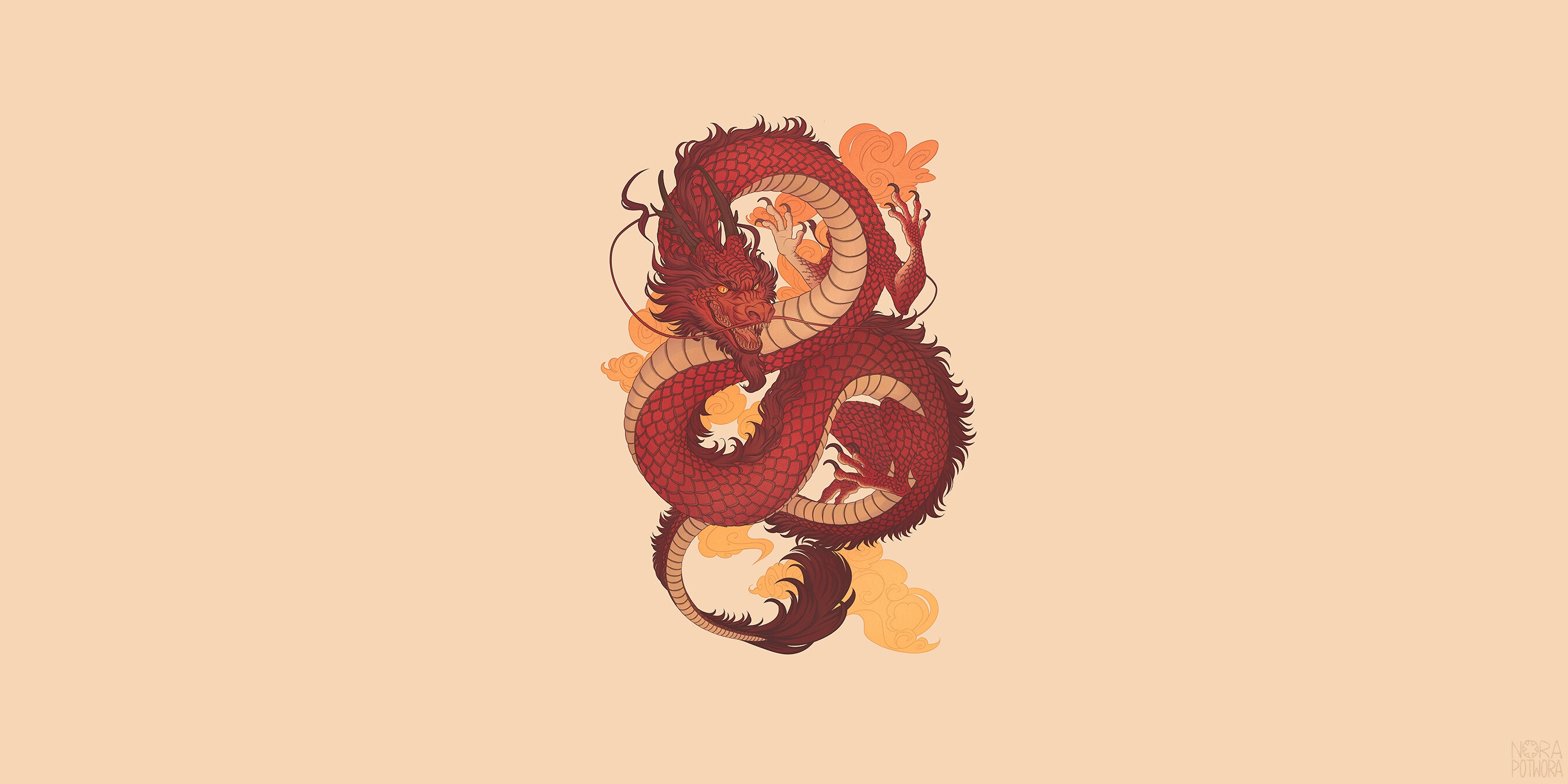 Chinese dragon minimal wallpaper Resolution 2700x1350 | Best Download this awesome wallpaper - Cool Wallpaper HD - CoolWallpaper-HD.com