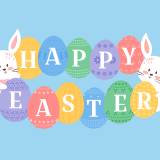 Easter backgrounds vector illustration, cute flat cartoon style. Baby rabbits with decorated eggs. Bunny holding ornated eggs with Happy Easter heading. White kitten muzzles and eggs. 2175063 Vector Art at Vecteezy