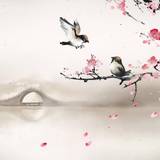 Art asian oriental flowers blossom bridges wallpapers